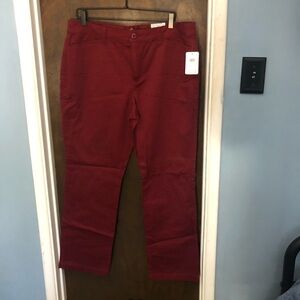 Burgundy St. John’s Bay straight legged jeans. Size 16.